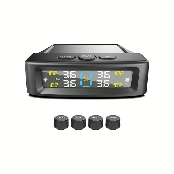 Solar-Powered Tire Pressure Monitor with 4-Wheel Sensor