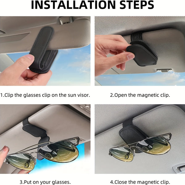 Magnetic Genuine Leather Sunglasses Clip For Car Visor