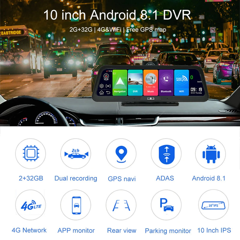 Car Dash Cam Video Recorder with Night Vision, ADAS, and GPS Navigation