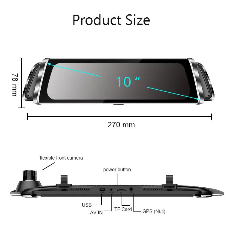 Smart Rearview Mirror DVR 10''Touch Screen