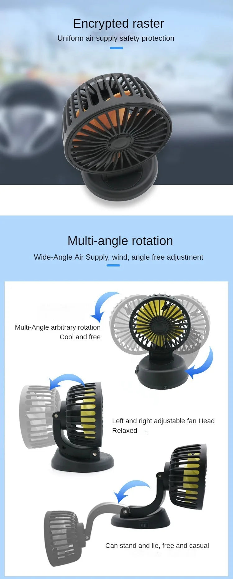 Car Multi Head Fan 360° Adjustable