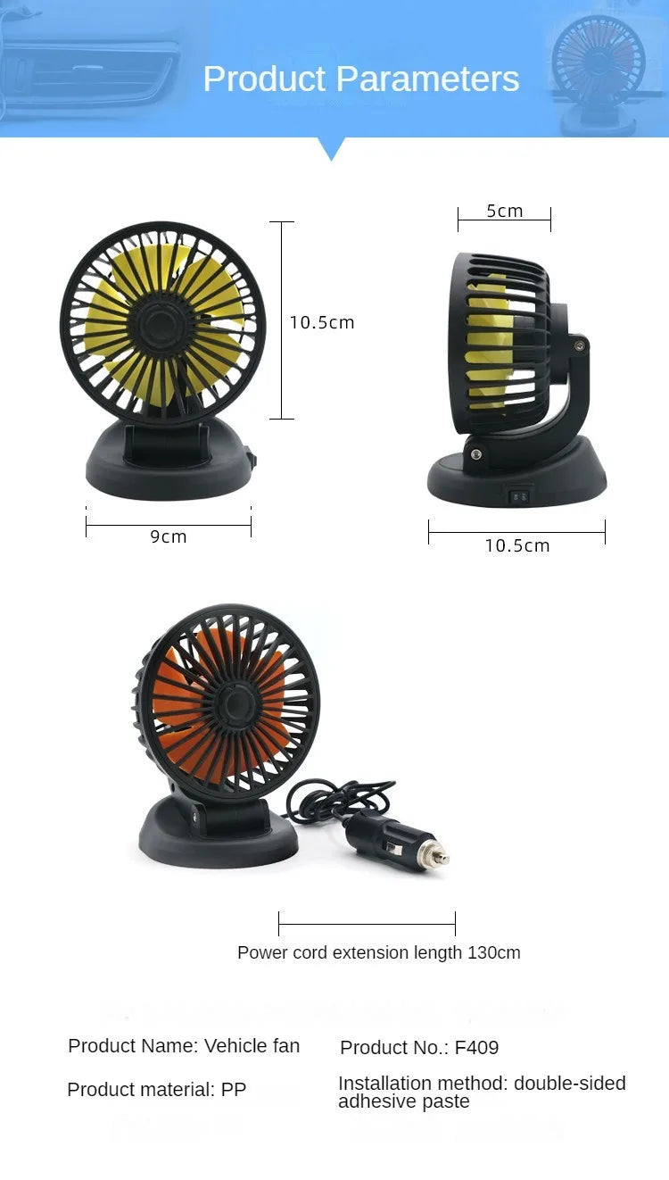 Car Multi Head Fan 360° Adjustable