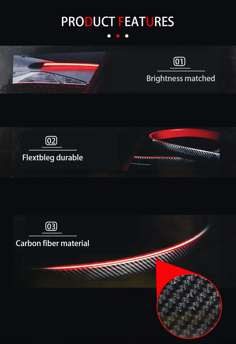 LED Light Universal Carbon Fiber Car Rear Spoiler